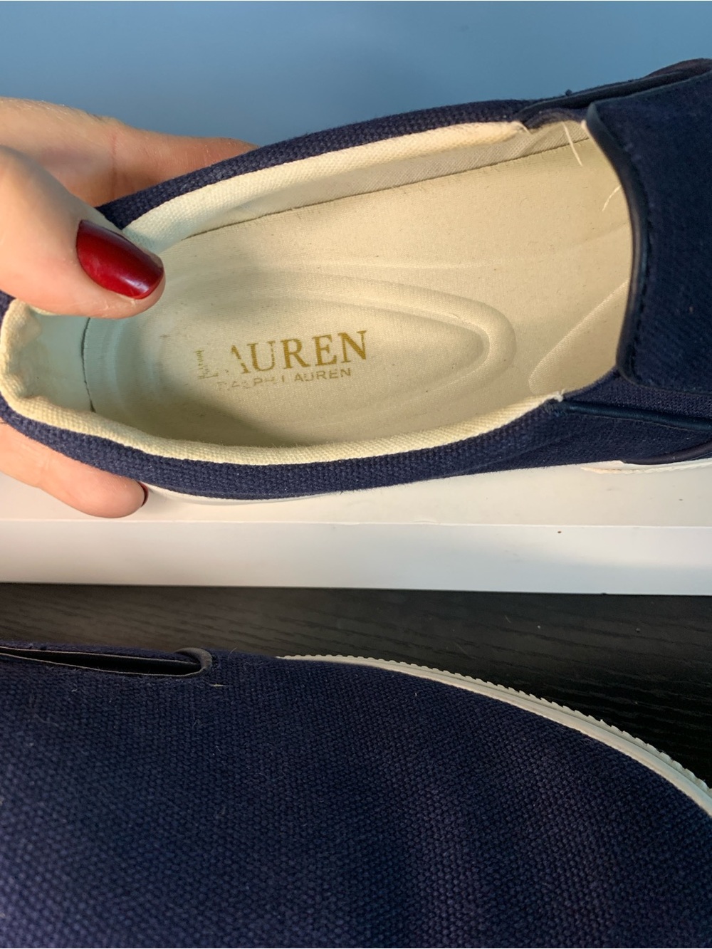 Lauren Ralph Lauren Navy Canvas Slip On Sneakers for Women - Picture 3 of 7
